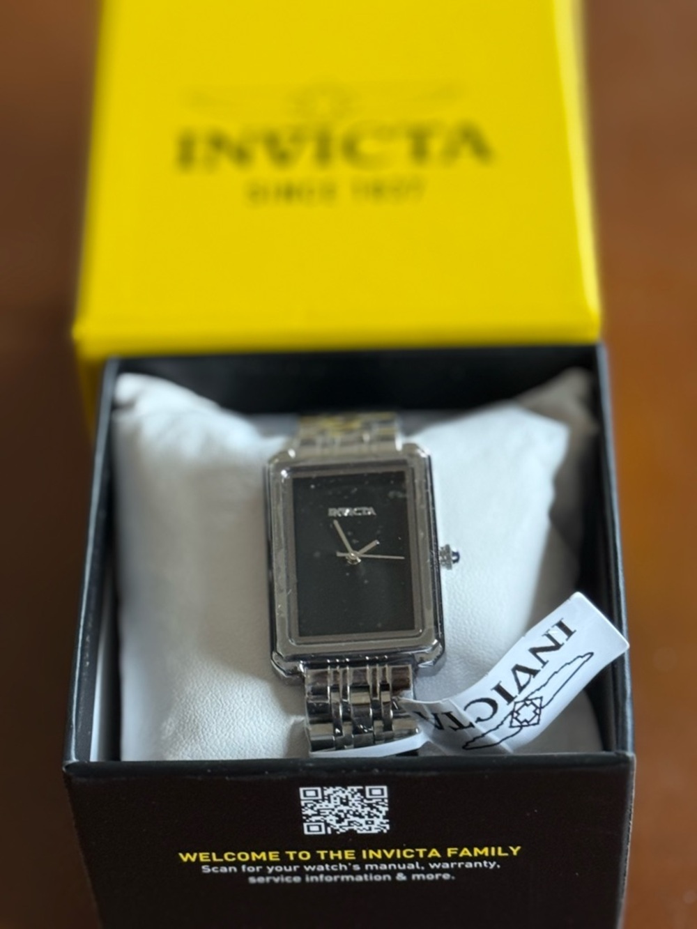 Invicta NWT Silver Women's Rectangular Watch with Black Dial